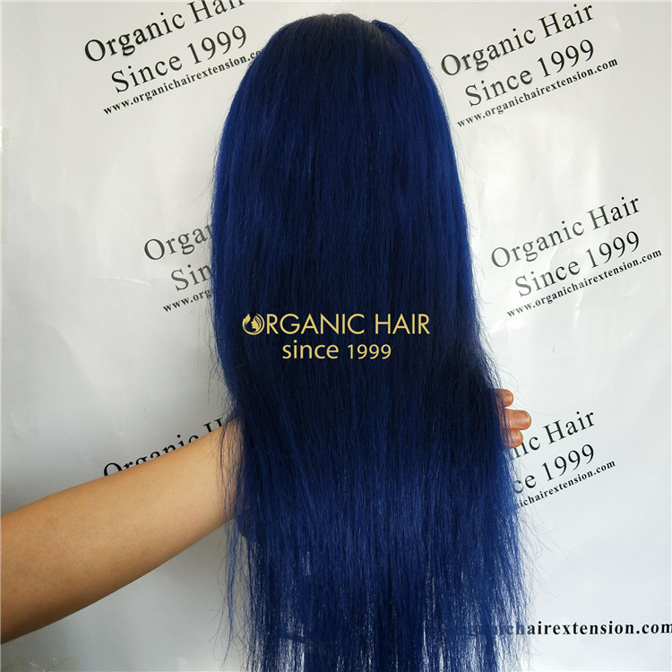 Human virgin full lace wigs beauty blue color X58